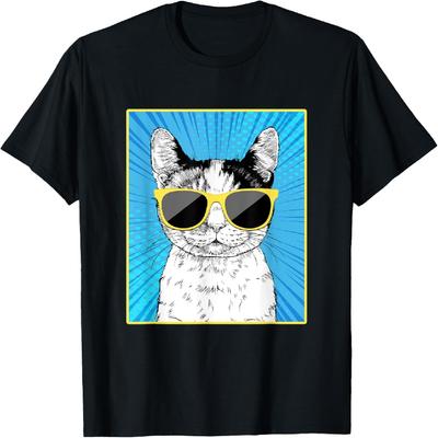 Calico Cat Portrait Pop Art Cat with Sunglasses T-Shirt