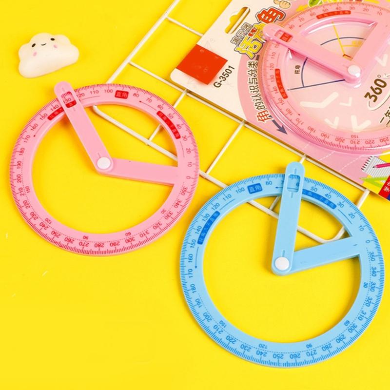 Cute Full Circle Goniasmometer Rotating Protractors Plastic for Boys Girls Students Stationery Office School Supplies
