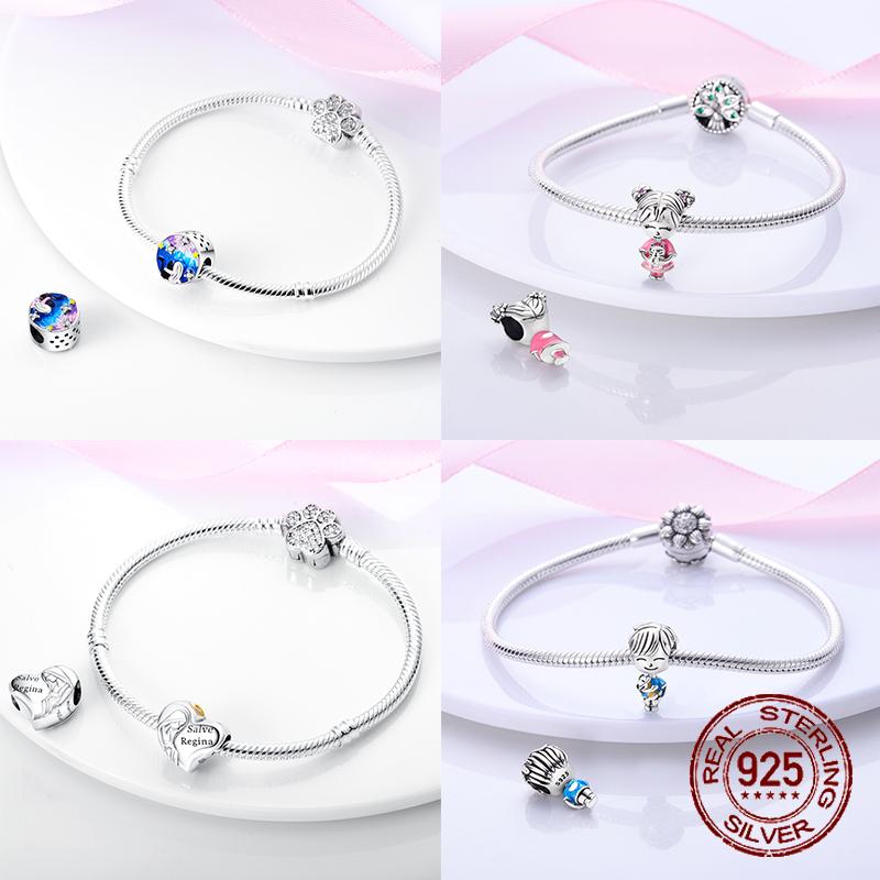 925 sterling copper boys and girls lovers pendant charms Fit 4MM hole diameter bracelet charm beads necklace Diy female Zircon