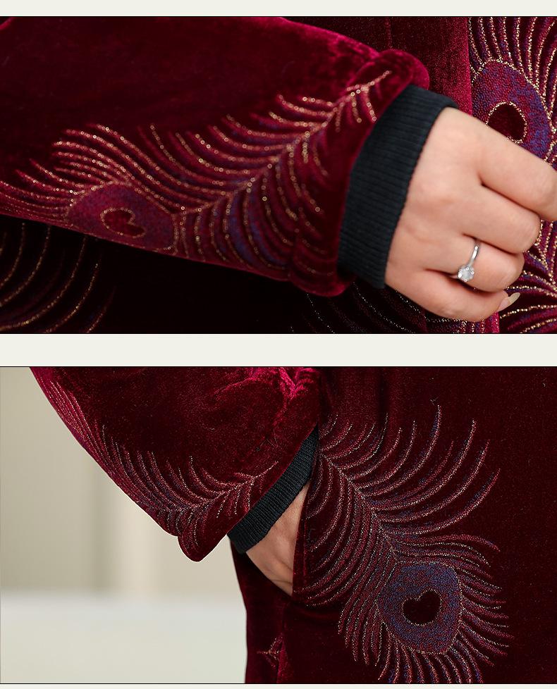 Women's Winter Warm Mid-Length Cotton Jacket for Middle-Aged and Elderly with Thick Velvet Lining