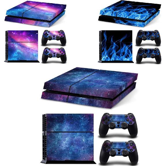 Ps4 Slim Stickers Full Body Vinyl Skin Decal Cover for PlayStation 4 Console Controllers (with 4pcs Led Lightbar Stickers) (Blue fire) (PS4 Console
