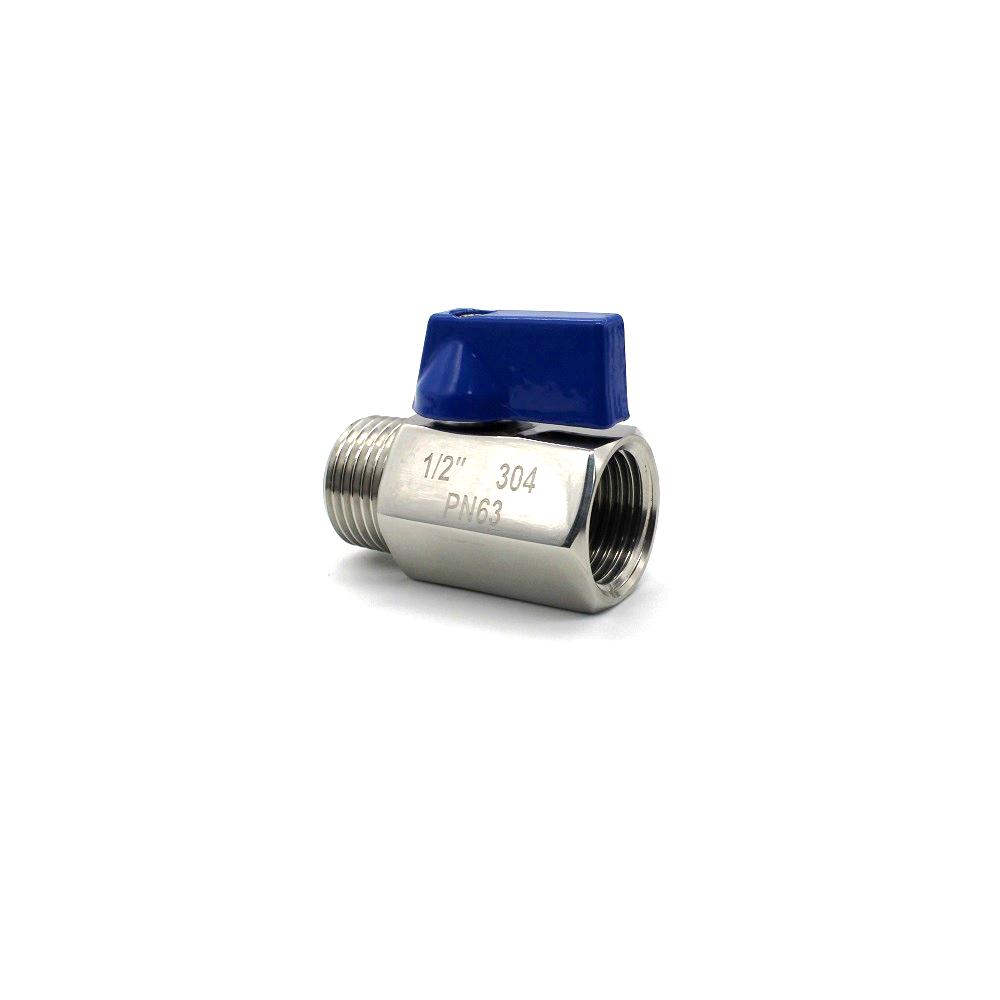 304 Stainless Steel High Pressure Mini Ball Valve, Double Male/Female Threads, Micro Design DN15