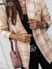 Autumn Winter Long Sleeve Double Button Lapel Printed Coat for Women