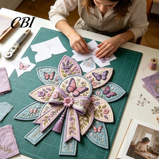 Easy Crafting Kit with Tutorial DIY Quilted Hanger for Door Wall, Wreath Patchwork Bow Sewing Hummingbird Cardinals Fabric Art Kit, Craft Adults