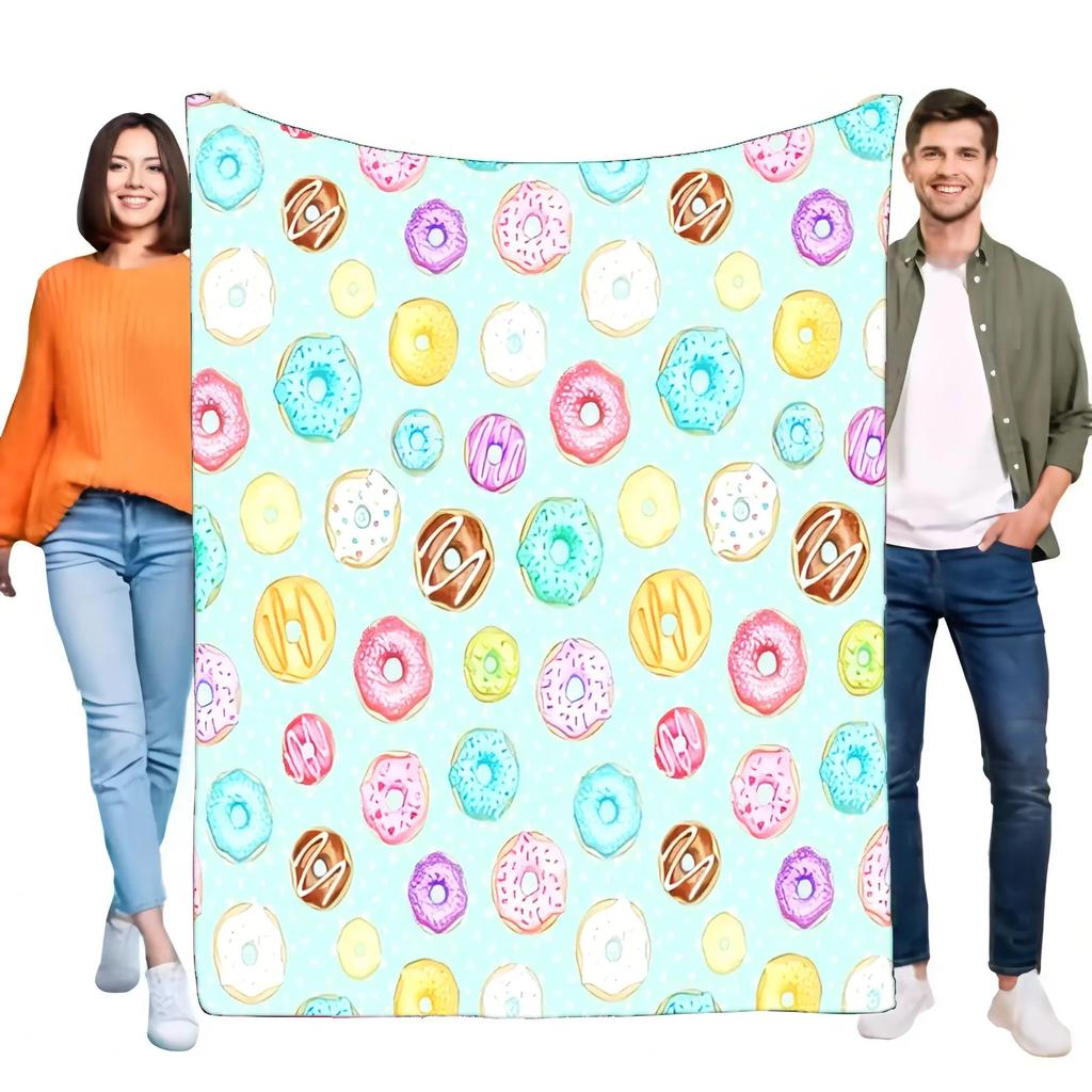 Colorful Donut Print Blanket Soft Flannel Fleece Throw Cozy Warm Lightweight for Bed Sofa Kids Girls Adults Birthday Gift Home