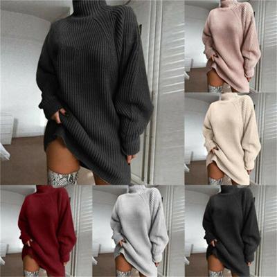 Women's Knitted Long Sleeve Turtleneck Top Solid Color Half Turtleneck Sweater Dress