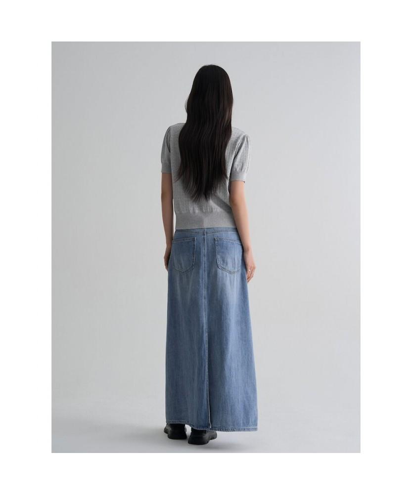 8SECONDS Linen Blended Denim Maxi Skirt Sky Blue