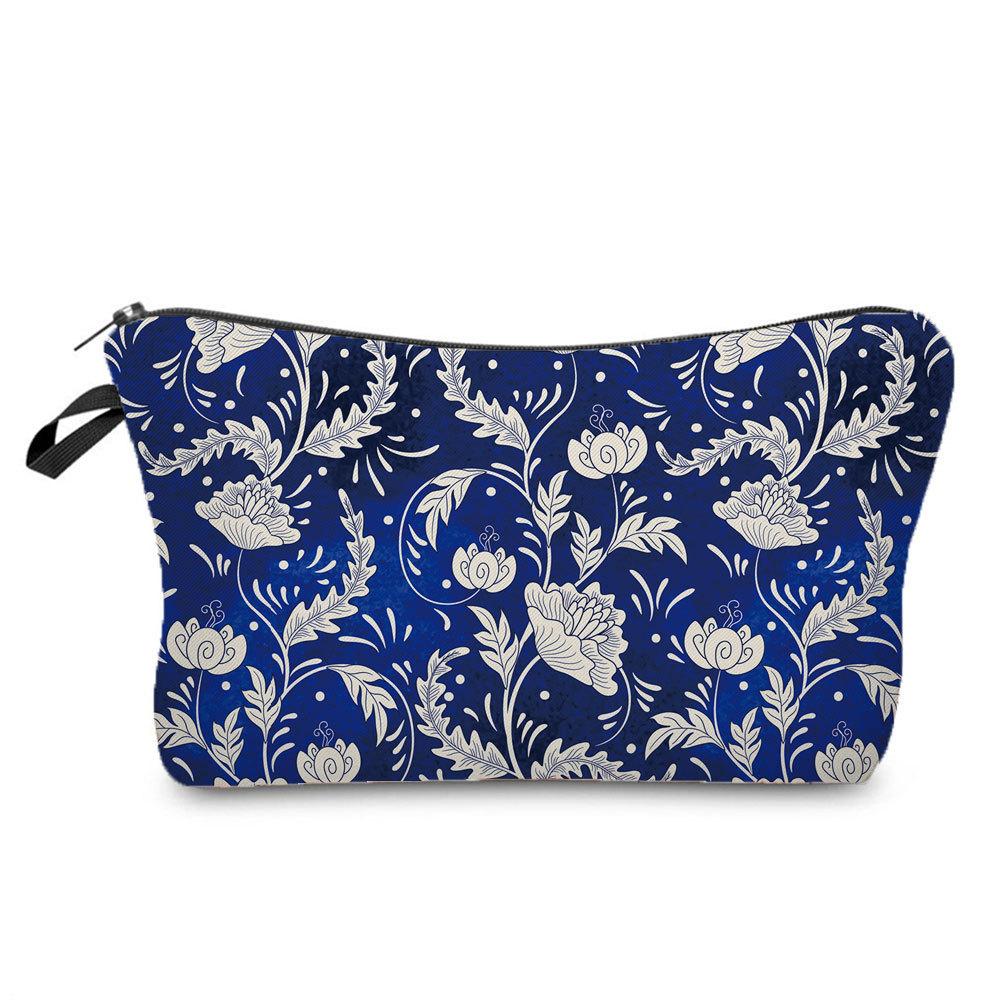 Nuova custodia compatta e personalizzata lanciata per viaggi, articoli da toeletta, trousse con stampa in porcellana blu e bianca