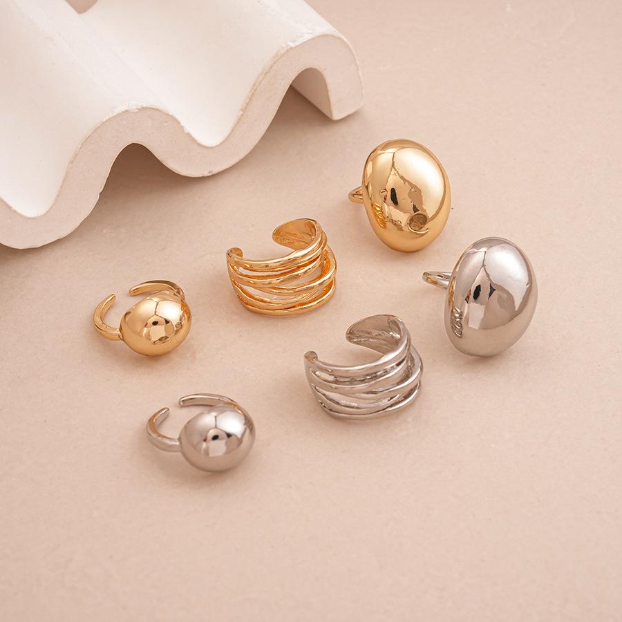 Three-piece set of metallic geometric oval beanie open ring niche jewelry