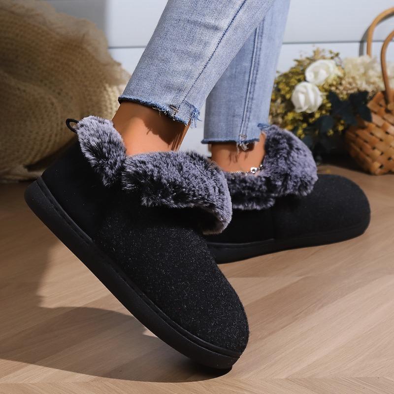 Cross-border Explosion Neutral Felt Collar Bag Heel Cotton Shoes Burgundy Winter Indoor Shoes Comfortable Memory Cotton Winter Models