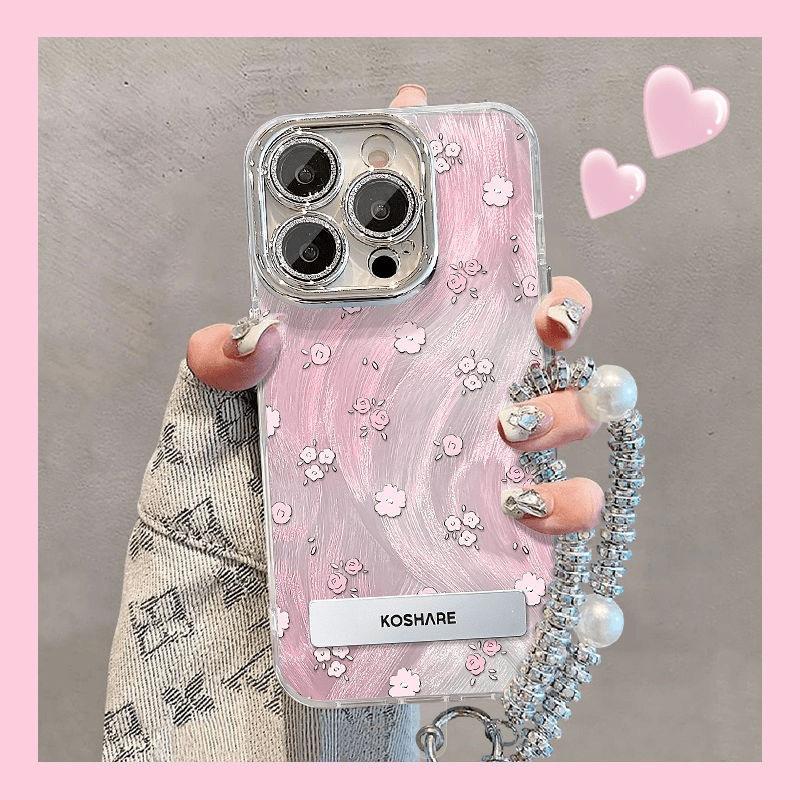 Pink purple floral, suitable for Apple 16Promax mobile phone case IMD advanced sense 14 feather yarn 15 fine hole 16 explosion