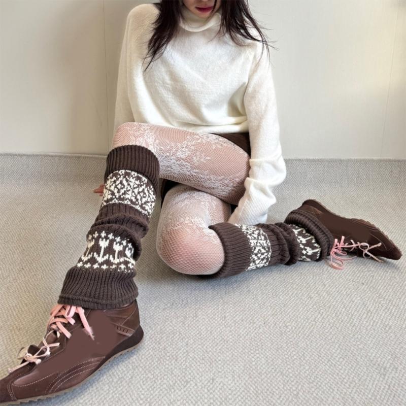 Sweet Christmas Leg Warmers Knitted Leg Sleeves Harajuku Long Leg Socks Winter Warm Boot Cuffs Toppers for Womens Girls