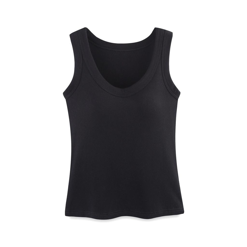 American Style Women's Camisole Top with Wide Straps and Built-in Bra Pads, Ribbed Design, Side Coverage, Versatile Wear.