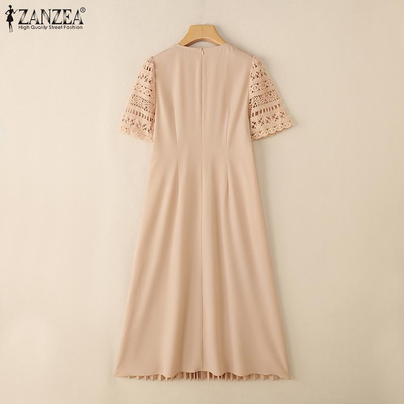 ZANZEA Womens Casual Embroidery Lace Patchwork Summer Short Sleeve Dress