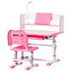 Scrivania Scolastica per Bambini 6-12 Anni Regolabile con Luce LED, Pupitre e Portapenne, in MDF, PP e Acciaio, Rosa