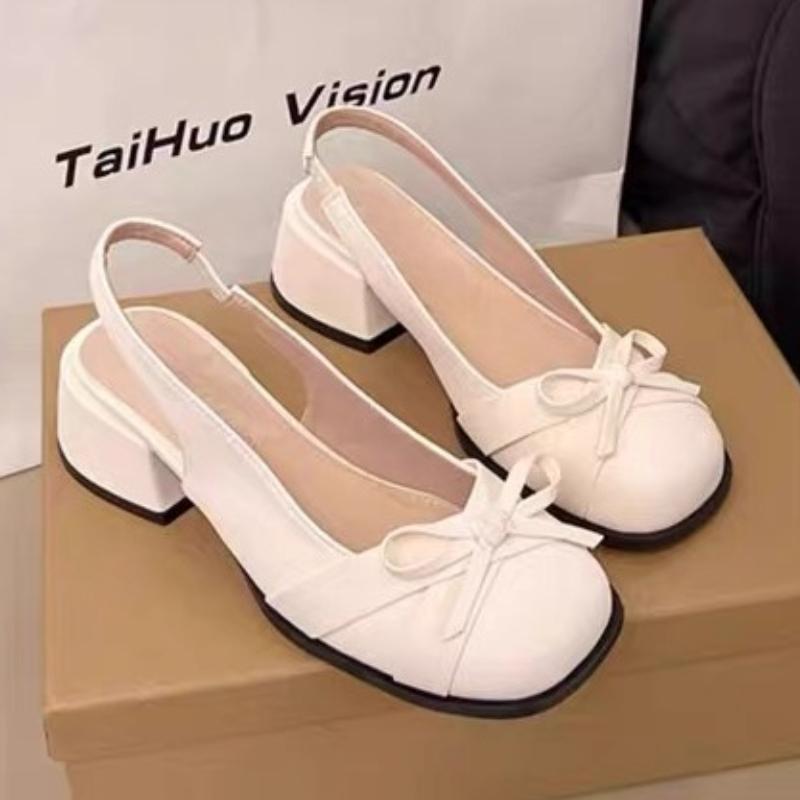 Fashion High Heels Women Sandals Bow Heeled Mary Janes Shoes 2025 Summer Fashion New Chunky Pumps Square Toe Shallow Zapatillas De Mujer