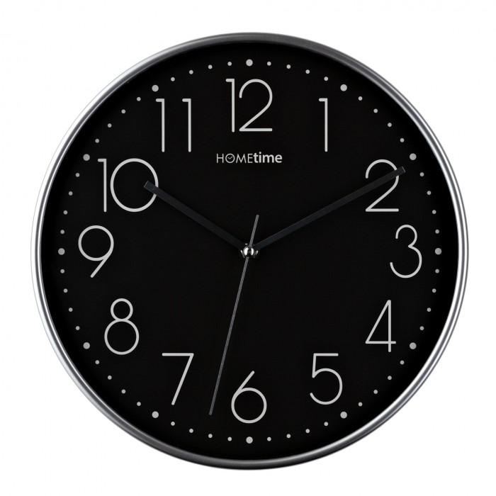 Hometime Round Black Wall Clock Silver Hands 12