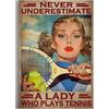 WZVZGZ Vintage Wall Poster Girl Tennis Player - Never Underestimate A Lady Who Plays Tennis Metal Tin Sign for Men Women, Wall Decor for Bars,