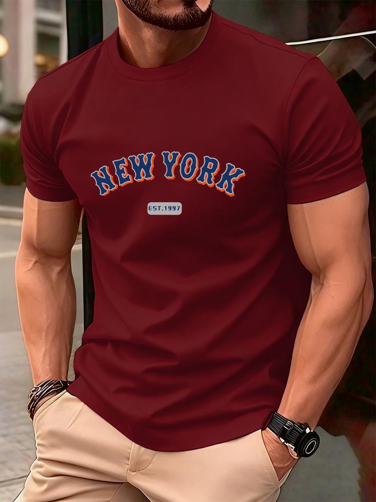 New York Letter Creative Print Cotton TShirts Men Summer Short Sleeve T Shirt Soft Oversized ONeck Tops Basic Male Clothes