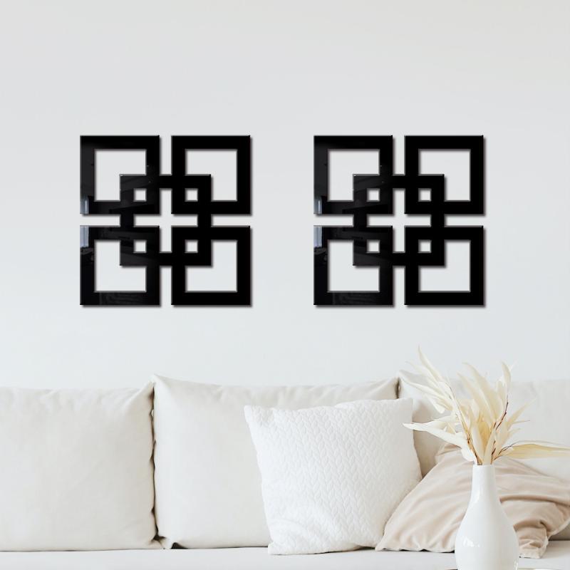 4Pcs 3D Acrylic Mirror Stickers Geometry Hollow Pattern Modern Room Bathroom Decor Diy Wall Decoration Supplies
