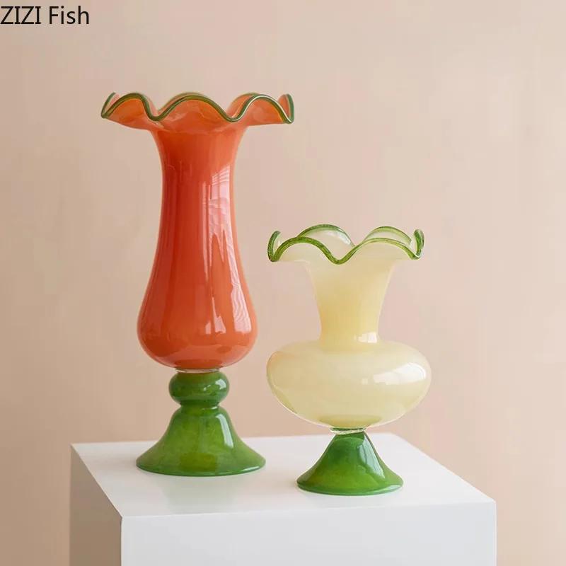 Creative Lotus Leaf Ruffle Glass Vase Plant Pots Table Decoration Flowers Arrangement Modern Floral Vase Room Aesthetic Decor