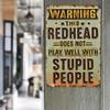 Humorvolles Blechschild Vintage Rothaarige Warnung Wandkunst Heimbar Dekor 20x30 cm