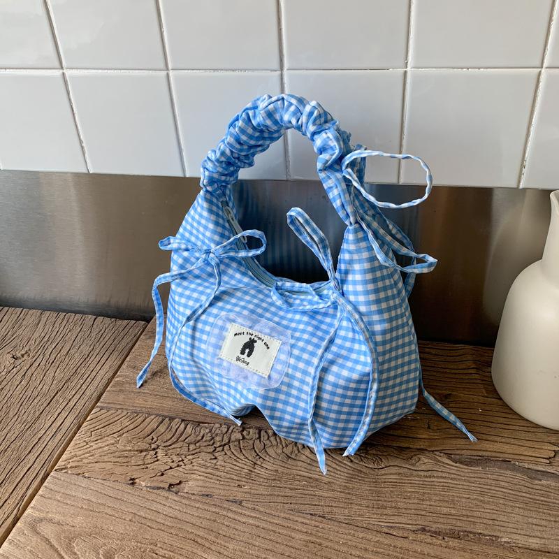 Plaid Canvas Bag Women's Large-capacity New Summer Niche Single Shoulder Underarm Commuter Pleated Dumpling Bag