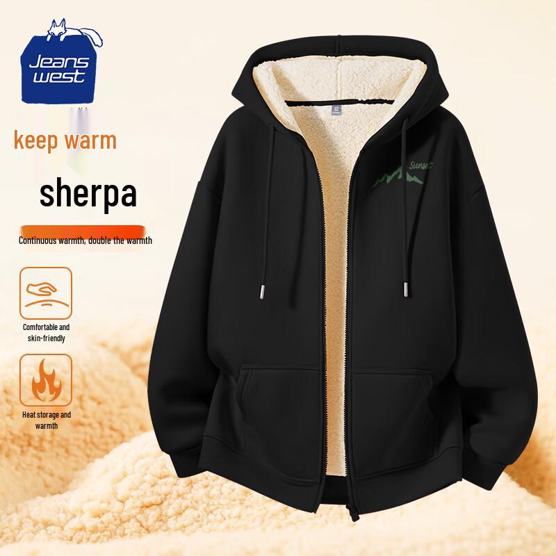 JEANSWEST CLUB Men's Lamb Fleece Full-Zip Hoodie