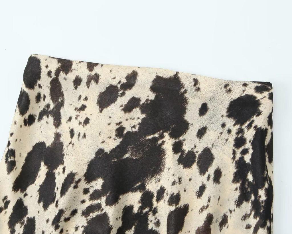 Frühling/Herbst Damen Animal Print Satin Midirock - Europäischer & Amerikanischer Stil