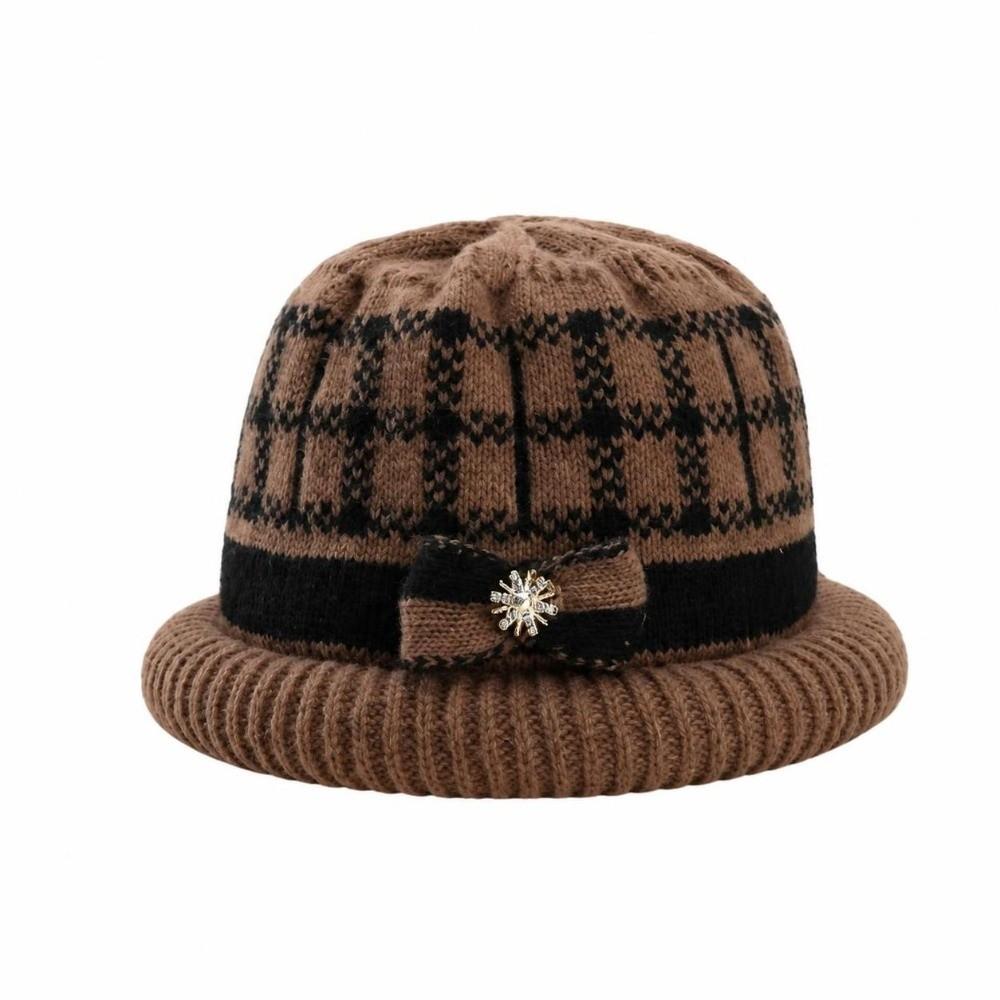 Thickened Knitted Woolen Hat Cold-proof Ear Protection Hat Fashion Dome Bow Bucket Cap Winter