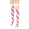Women Red White Striped Over Knee Long Socks Cute Lovely Bowknot Thigh High Stockings for Christmas Party Costume