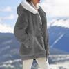 Chaqueta casual con capucha y cremallera de felpa holgada de color sólido para mujer con bolsillos