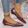 Fashion Women' Classics Wine Red Pu Leather Flats Hollow Out Pointed Toe Low Heel Pumps Woman Plus Size Summer Comfort Soft Sole Loafers