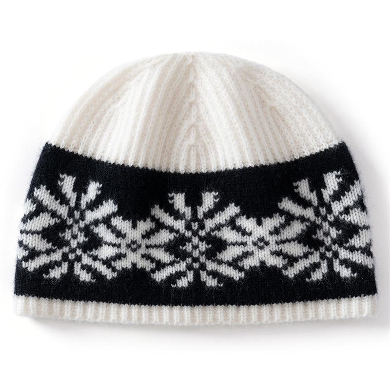 France Paul Fair Island Jacquard Consinee pure cashmere knitted hat bag head cold hat thin face show face small bucket hat