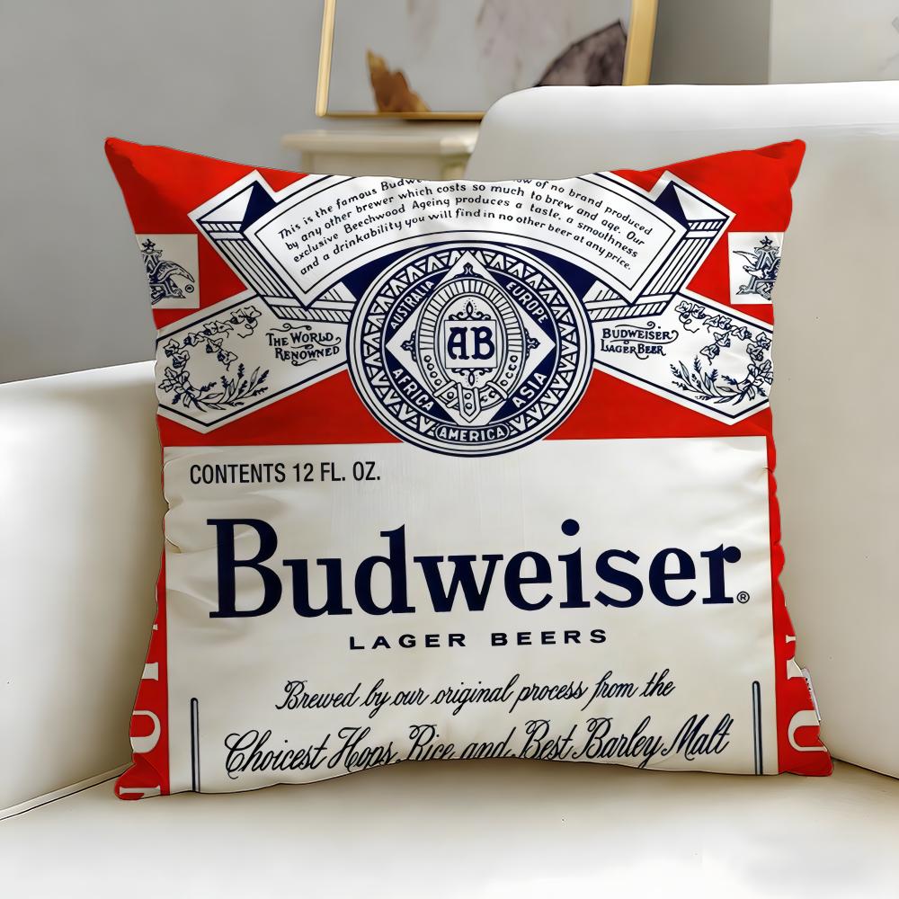 classic beverage brand Budweiser Cushion Cover Soft  EasyWash Pillow Case  Versatile for Couch Bed Travel and Office