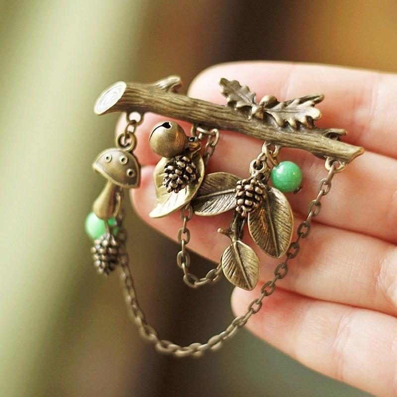 Vintage Brooch Tree Brooches for Women Pins Antique Gold Leaf Brooch Pin Plant Chain Pendant Brooch Jewelry