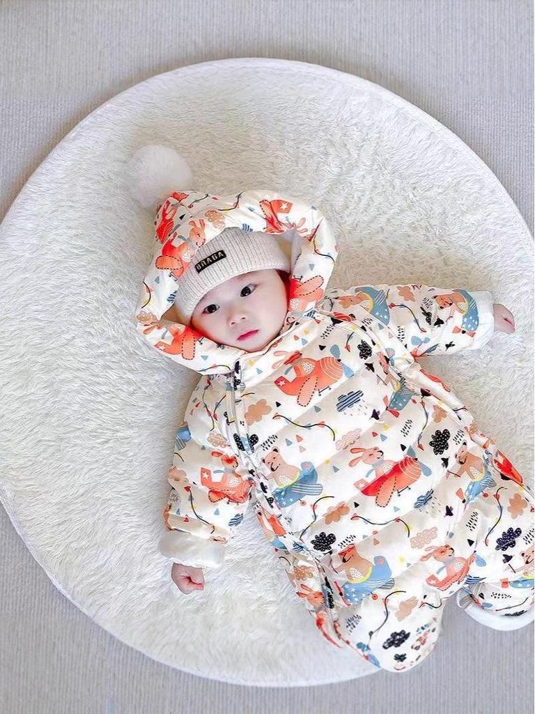 Thick Fleece-Lined Winter Baby Onesie for Boys & Girls - Warm Cotton Padded Infant Outdoor Romper