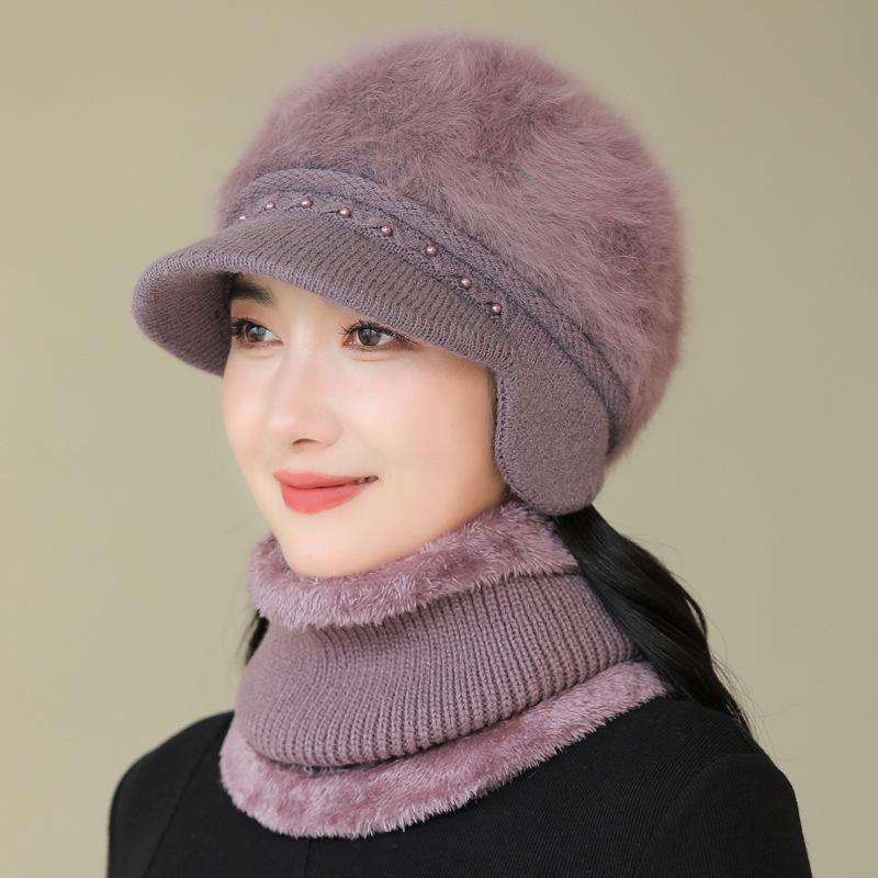 Middle-aged and Elderly Hats Rabbit Fur Knitted Wool Hats Women's Autumn and Winter Warm Mother Hats Winter