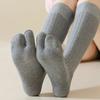 1Pair Vertical Bar Sweat Absorption Knitted Anti Friction Two Finger Socks Personality Cotton Medium Length Tube Split Toe Socks