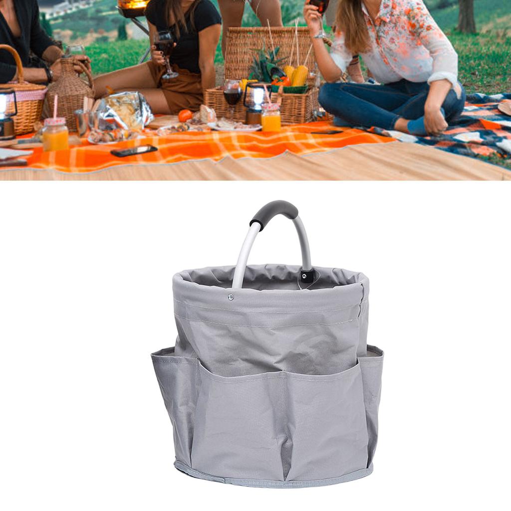 Collapsible Large Capacity Picnic Basket Oxford Fabric Travel Outdoor Camping Basket with Handle Dark Grey