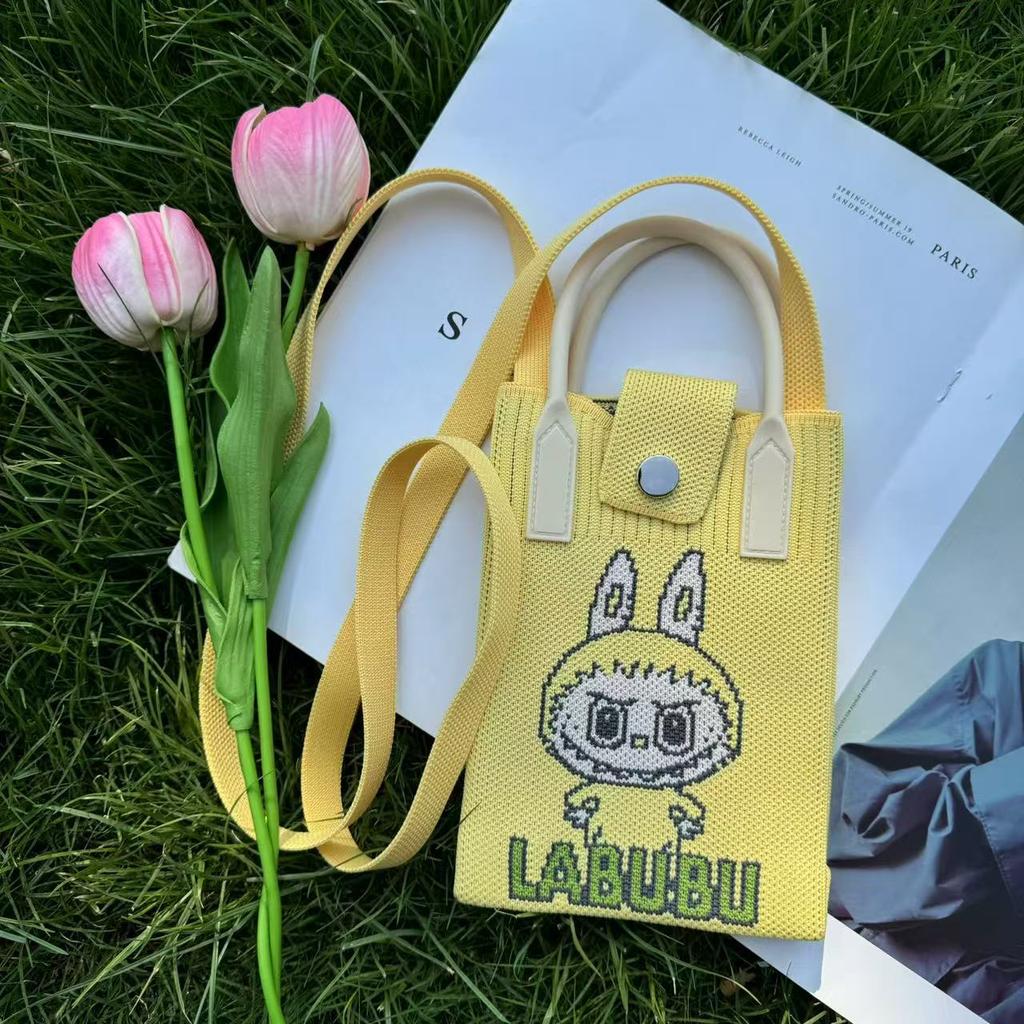 Cute Canvas Crossbody Bag with Fashionable and Niche Design, Knitted Mobile Phone Bag, Crossbody Single Shoulder Knitted Bag