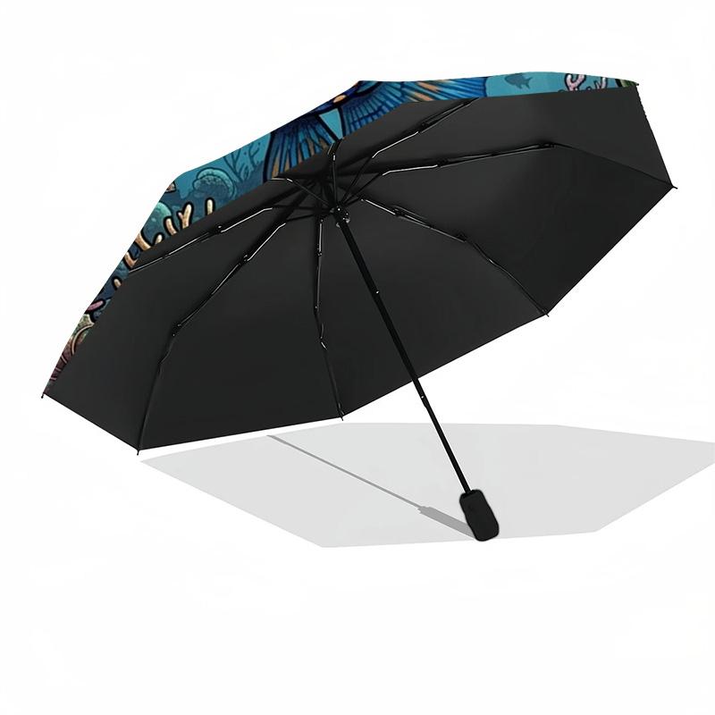 Underwater Marine Life pattern umbrella, portable and foldable design, 8 ribs, a casual accessory for Halloween, Christmas, and birthday gifts.