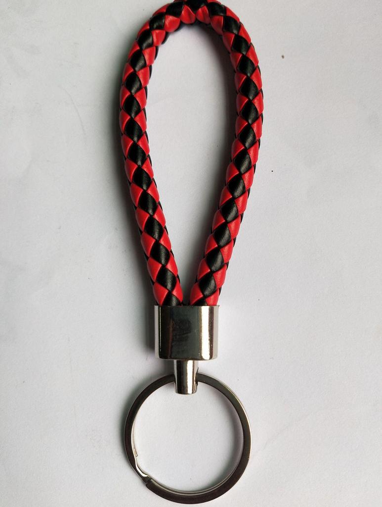Woven Leather Cord Metal Keychain Pendant