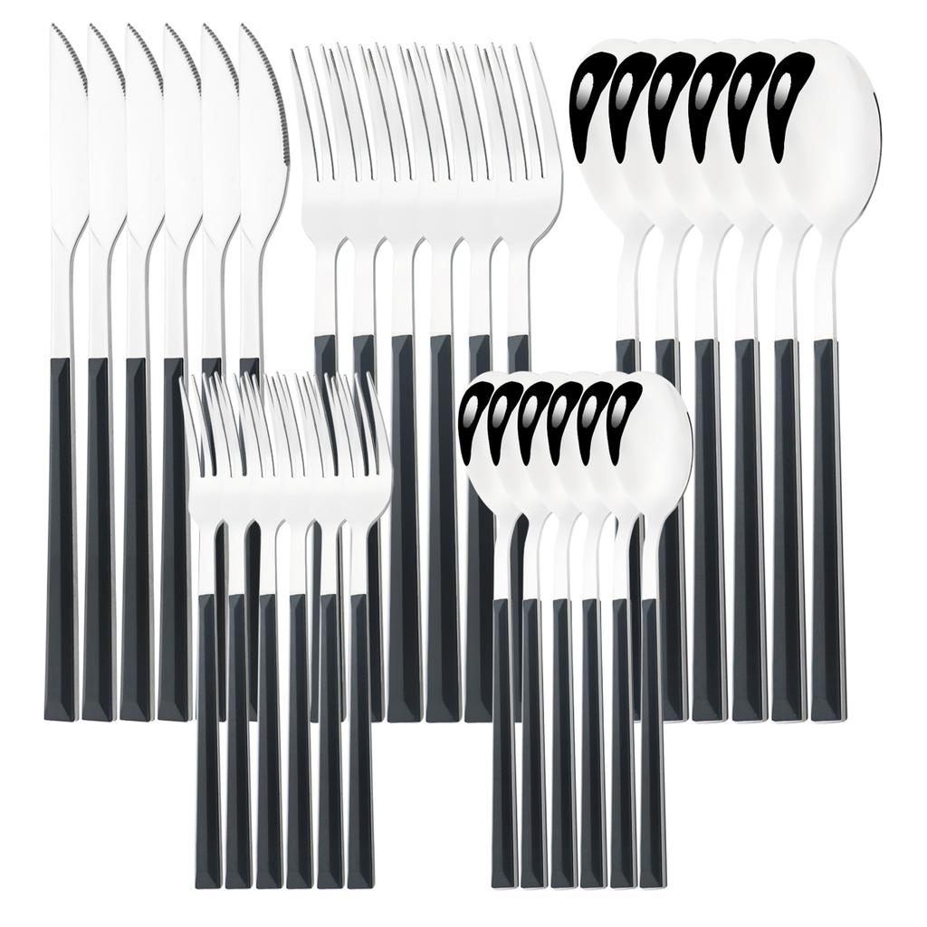 16/24/30Pcs Gold Imitation Wooden Handle Dinnerware Cutlery Set Stainless Steel Tableware Knife Fork Spoons Silverware Western Flatware