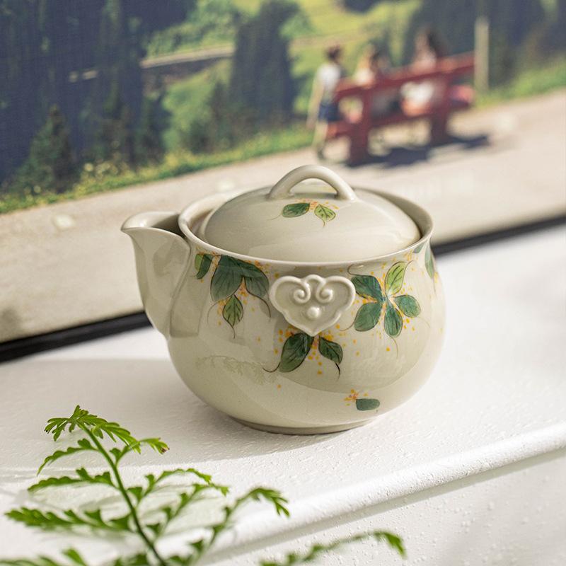 Hand-painted Osmanthus Travel Tea Set Boutique Hand Grasp Pot Tea Set Kit Antique 1 Pot 2 Cups Tea Maker Tote Bag Ornament Gifts