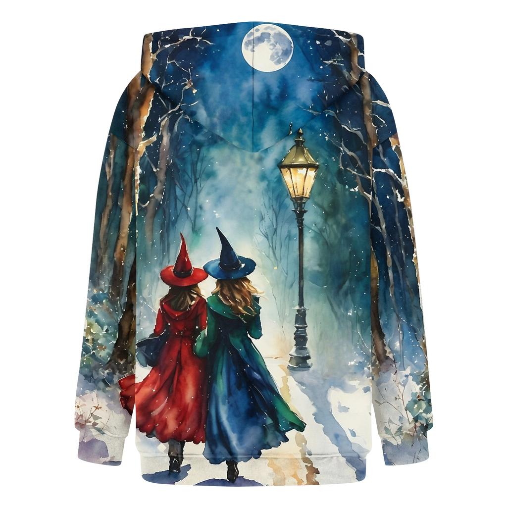 Women's Casual Long Sleeve Halloween Print Hoodie Pullover Sweatshirt