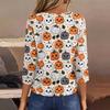 Lady's fashionable casual V-neck buttoned Halloween print three-quarter sleeve