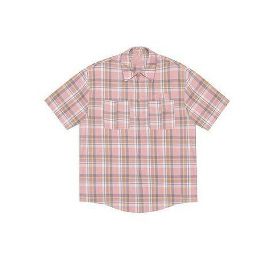 

Женская японская ретро розовая клетчатая куртка с коротким рукавом и воротником поло - Летний дизайн, многослойный топ L розовый