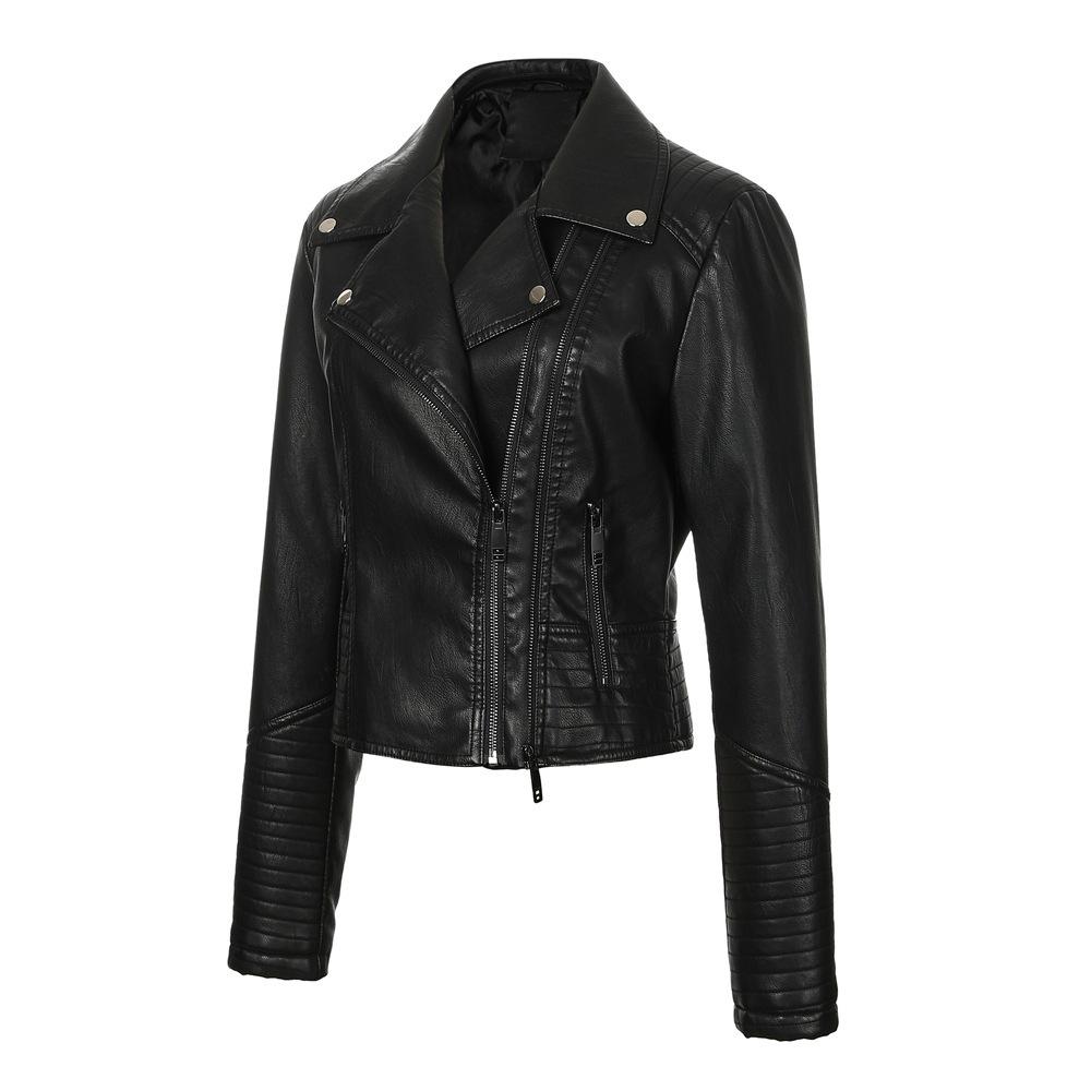 Foreign trade washed leather women's leather jacket European version slim jacket spring and autumn locomotive lapel women's leather jacket European
