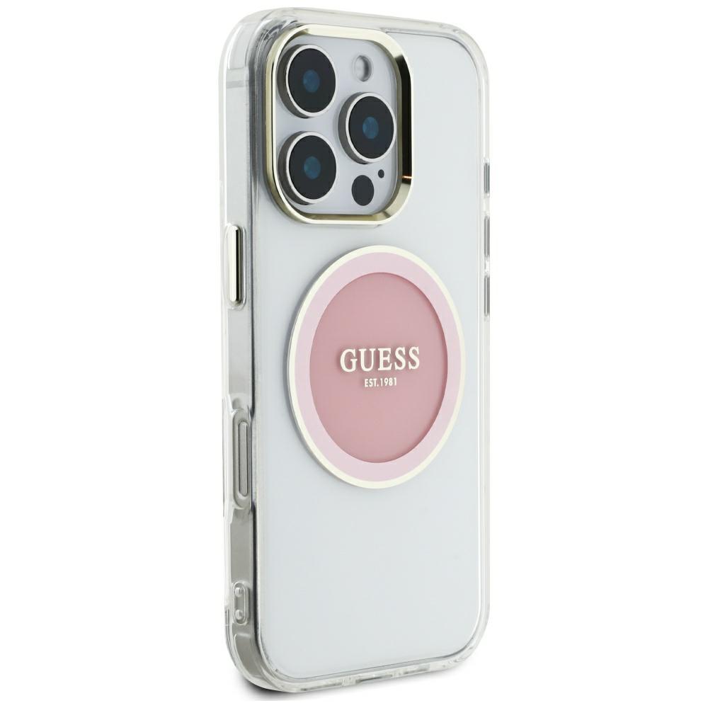 Guess IML Metal Colored Circle Classic Logo MagSafe case for iPhone 16 Pro Max pink